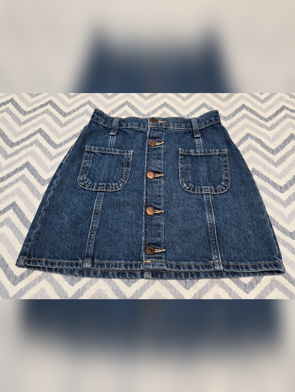 Girl Classic Dark Blue Denim Button-Front Mini Skirt